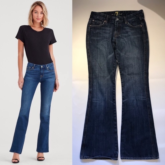 7FAMK "A" Pocket Low Rise Flare Jeans Dark Blue Womens Size 27 30" Waist - Picture 1 of 7